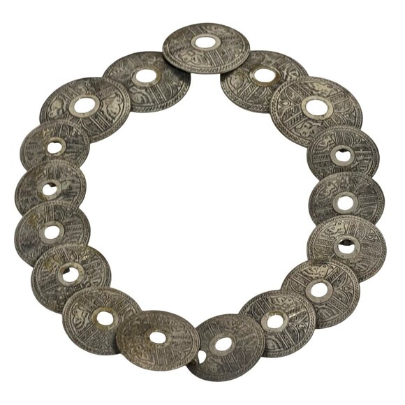 Raven Bird Tribal Style Silver Tone Engraved Disc Bib Statement Necklace 16" - Picture 6 of 7